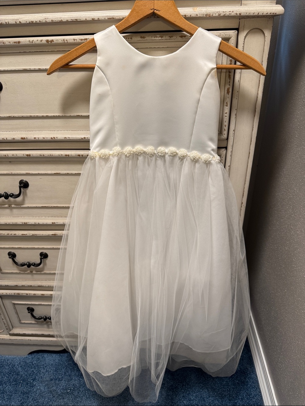 Tip Top Kids White Tulle Flower-Applique Formal Dress